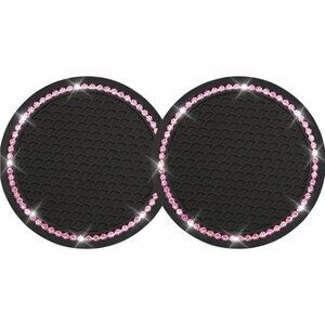Car Cup Coaster Pink Black Bling Vehicle 2 Pack Rhinestone Universal Insert